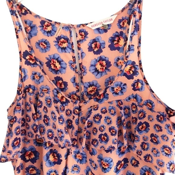Rebecca Taylor Floral Ruffled Silk Tank Top 6 - Picture 6 of 9